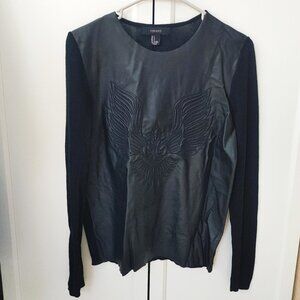 FOREVER21 Knit Faux Leather Black Top - Size Small